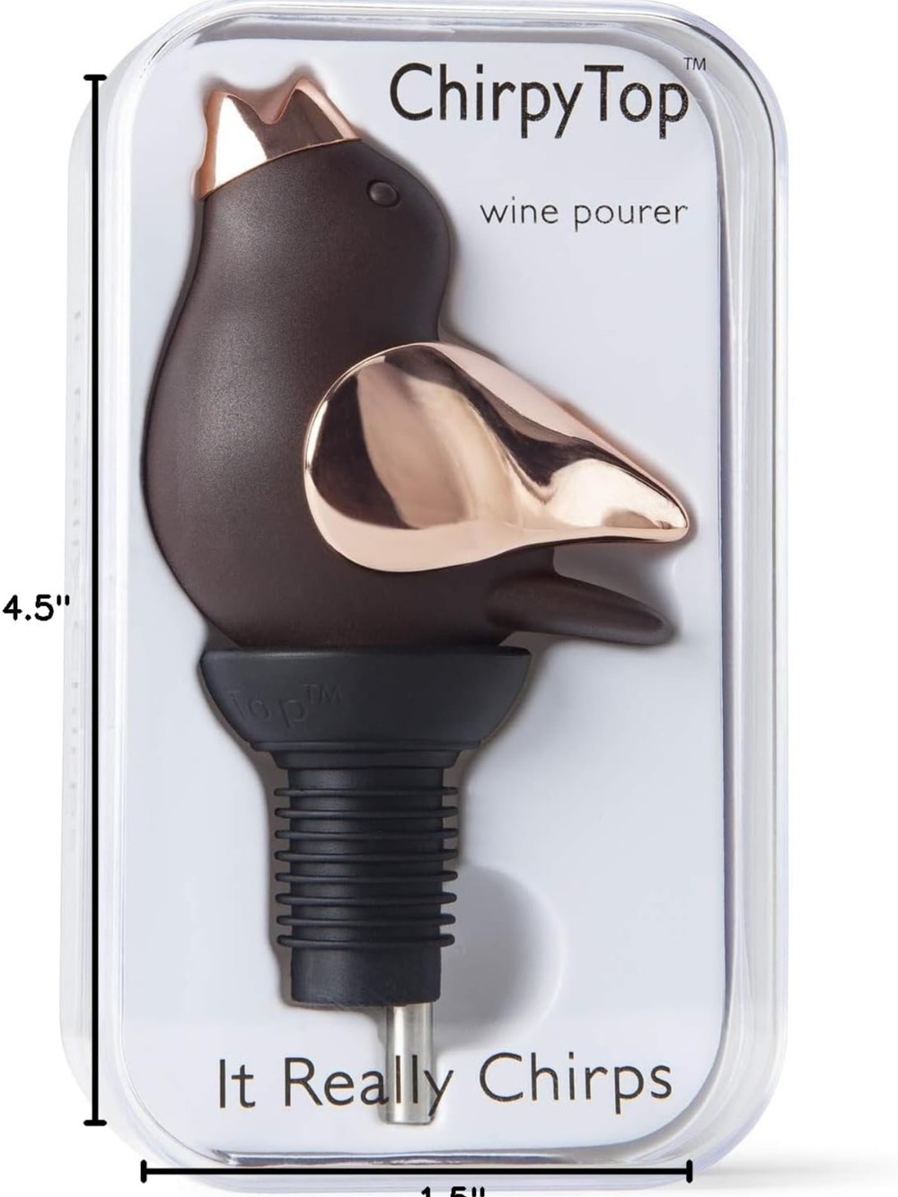 ChirpyTop Bird Wine Pourer in Brown  with Cooper Beak